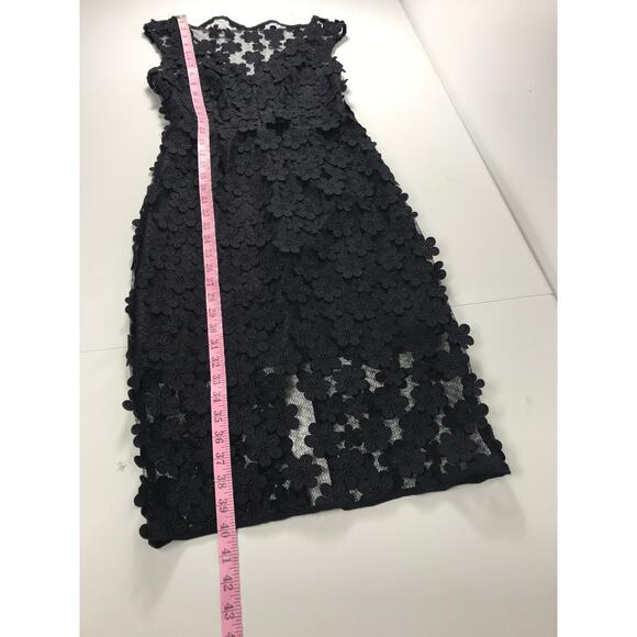 Milly Mari Floral Applique Sheath Lace Overlay Black Short Dress 4 LBD Cocktail - Picture 13 of 13